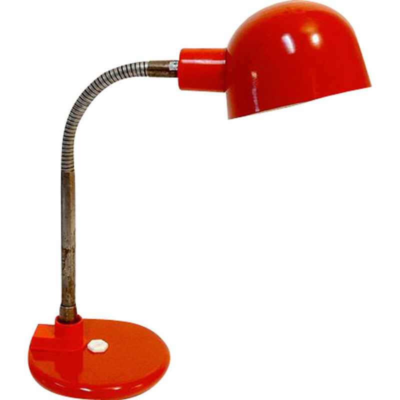French red vintage Aluminor lamp in steel and plastic 1970