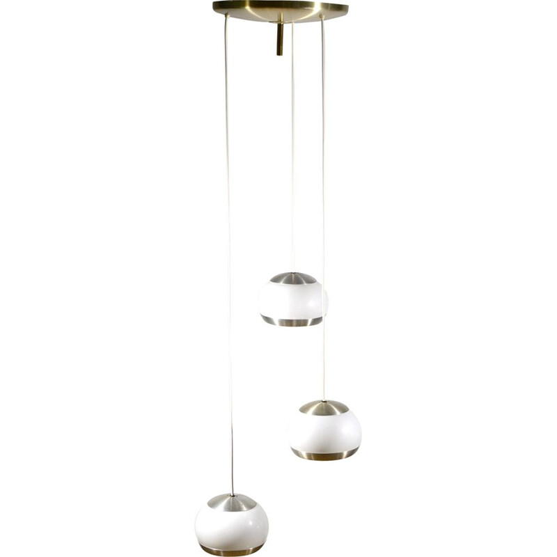 Vintage italian Stilux Milano pendant lamp in white perspex and aluminium 1960