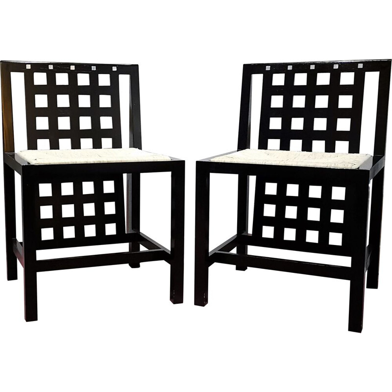 Set of 2 vintage italian chairs in black ashwood and mother-of-pearl