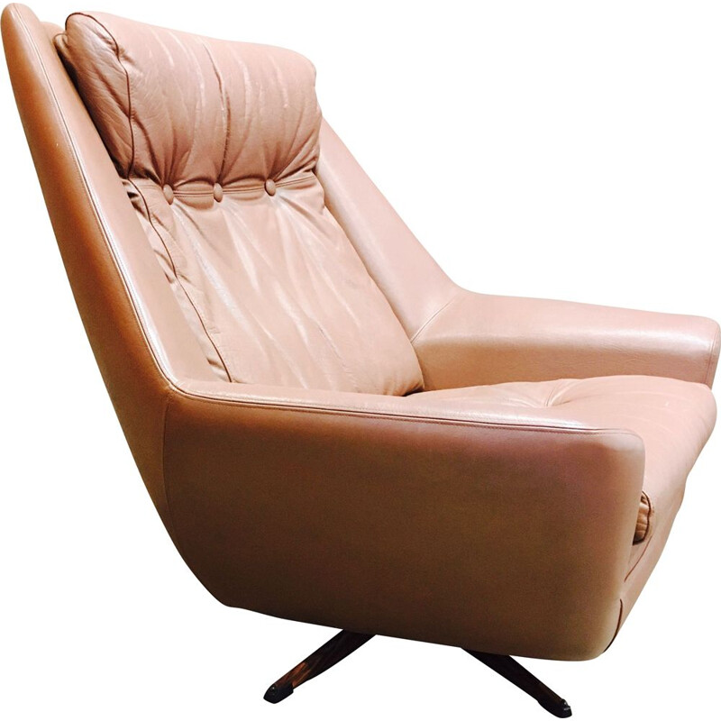 Vintage scandinavian armchair in brown leather 1950