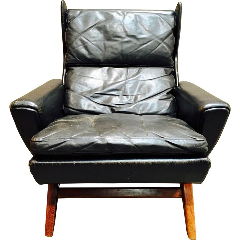 Vintage scandinavian armchair in black leather 1950