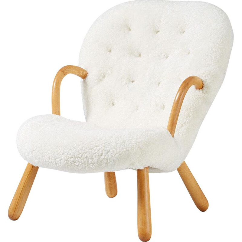 Vintage Clam chair for Nordisk Staal & Mobel Central in sheepskin