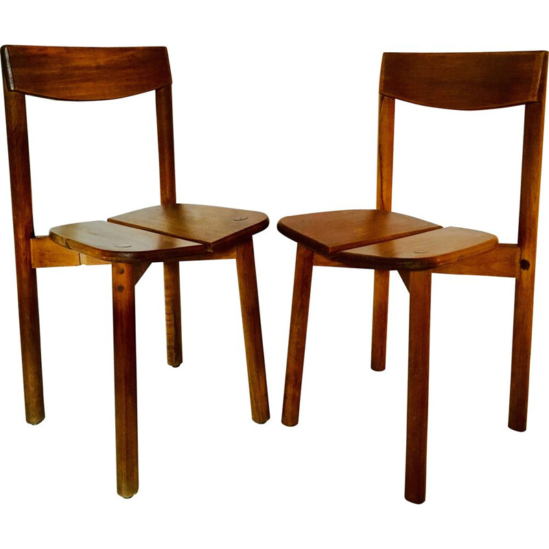 Paire de chaises vintage françaises en hêtre