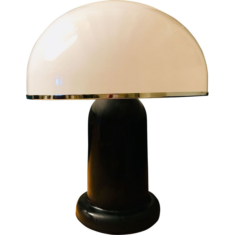 Lamp vintage mushroom lamp in black metal and plexiglas 1970