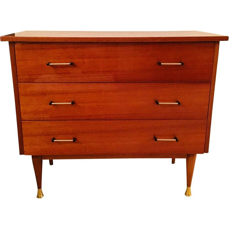 French vintage chest of drawers in wood and brass 1950