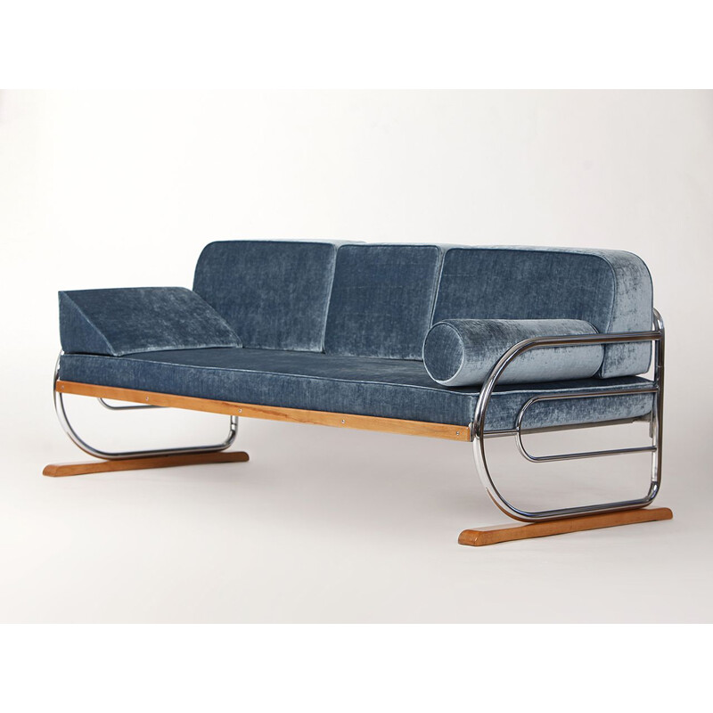 Vintage Sofa, Art Deco Tubular Steel Couch Daybed from H. Gottwald, 1930s