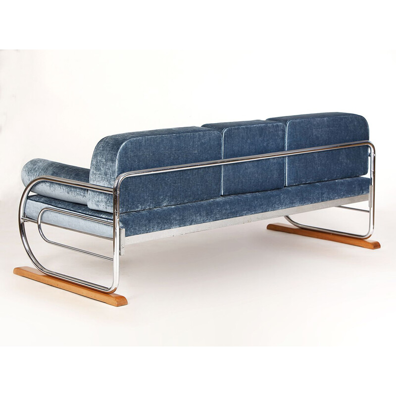 Vintage Sofa, Art Deco Tubular Steel Couch Daybed from H. Gottwald, 1930s