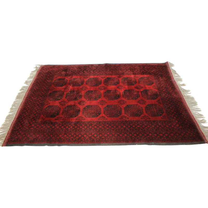 Vintage red wool carpet, Czechoslovakia 1980