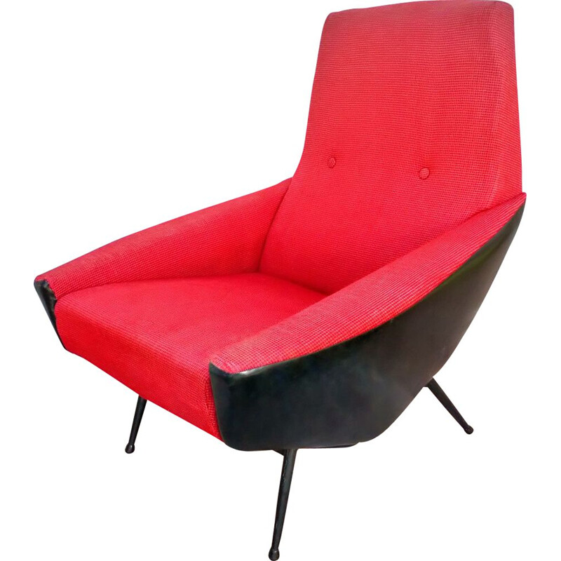 French vintage armchair by Guy Besnard in red wool 1960