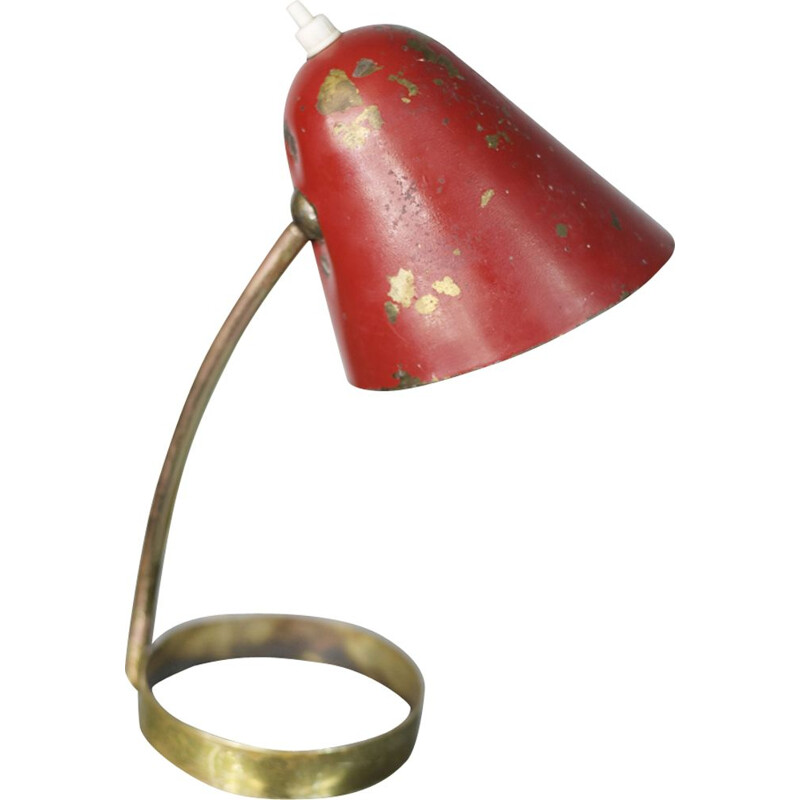 Lampada d'epoca in ottone rosso, Francia 1950