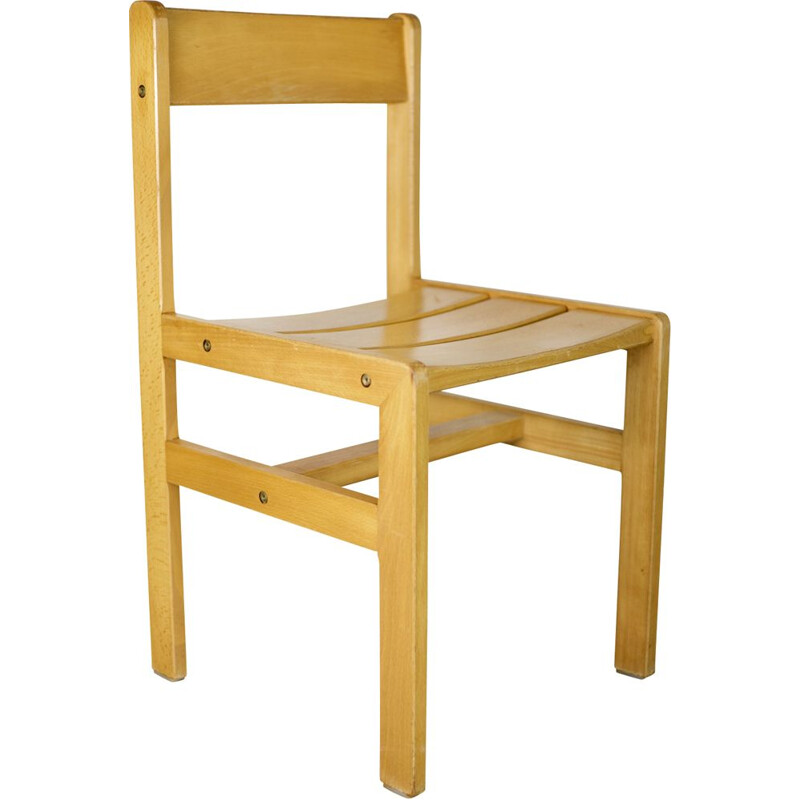 Vintage Franse Sornay houten stoel 1960