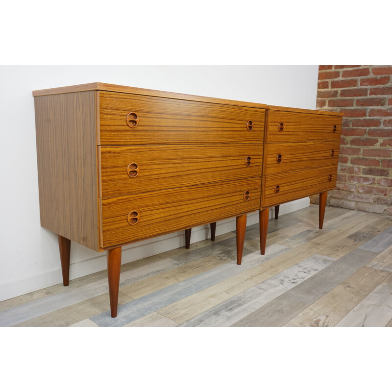 Set of 2 vintage chests of drawers in teak 60s 