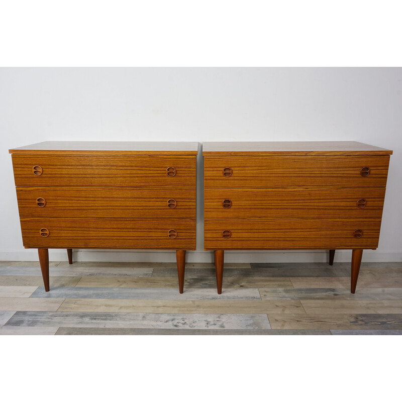 Set of 2 vintage chests of drawers in teak 60s 