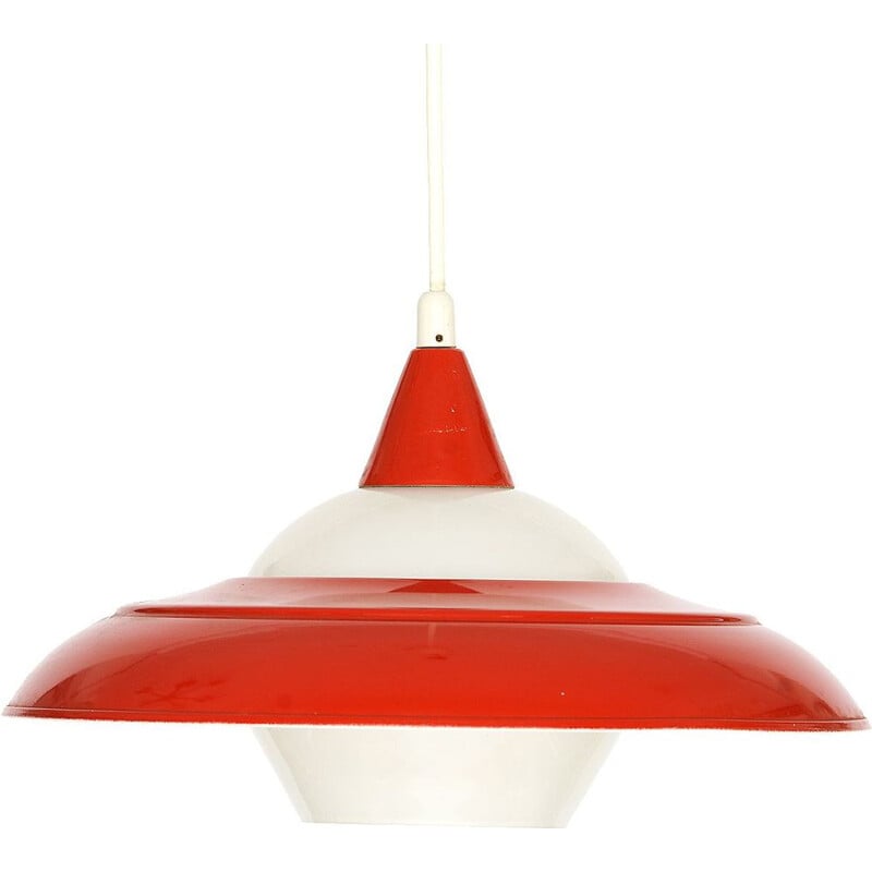Red and white pendant lamp in opaline