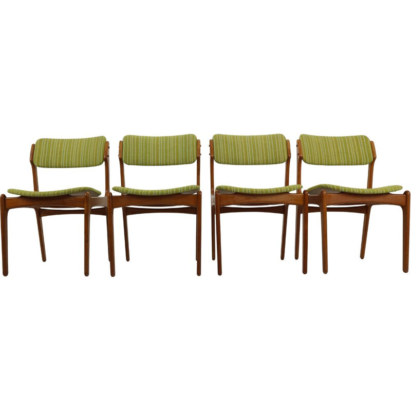 Set of 4 green chairs in teak by Erik Buch, model 49