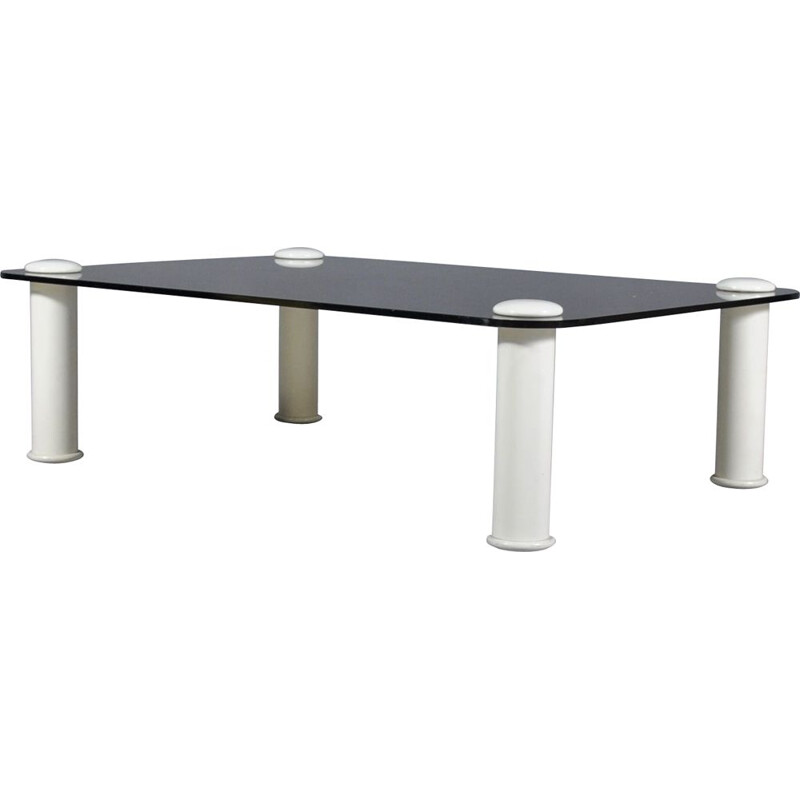 Table basse italienne avec plateau en verre noir