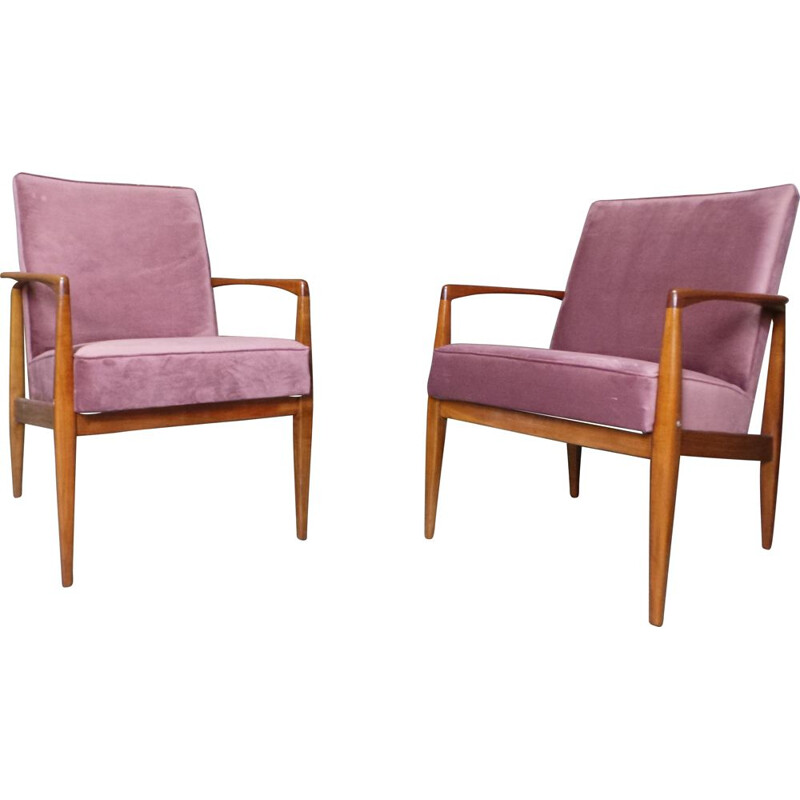 Pair of Danish armchairs in pink velvet