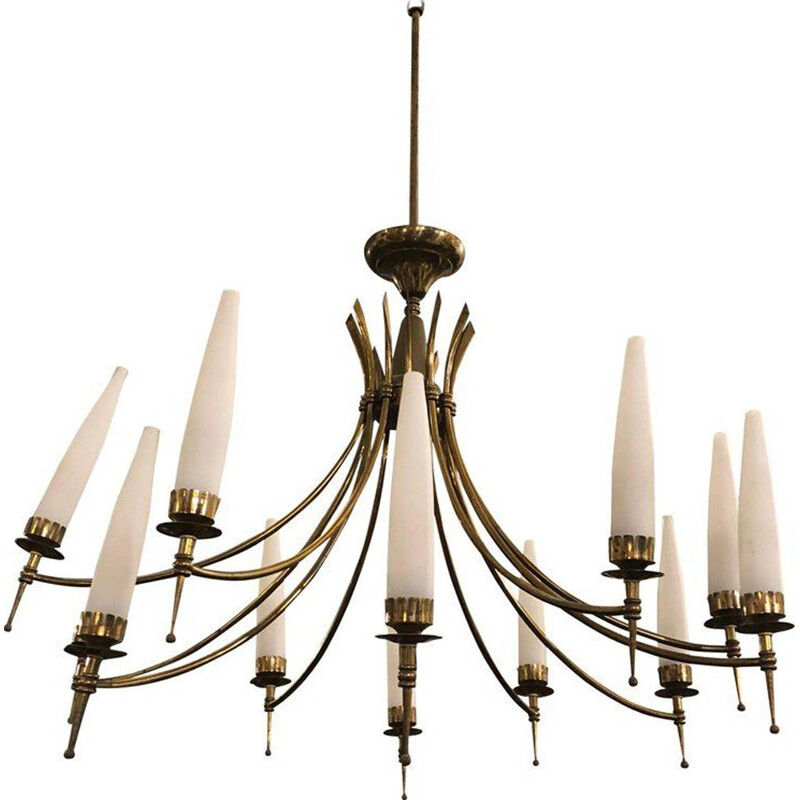 12-arm Italian chandelier in brass