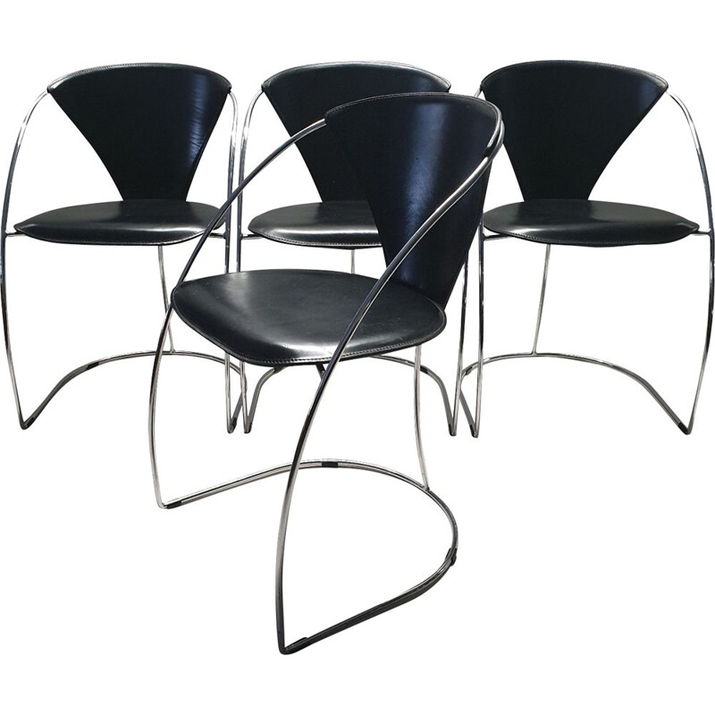 Set of 4 black chromed chairs by Arrben