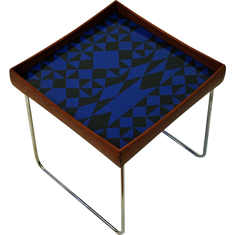 Blue side table in teak by Hermann Bongard
