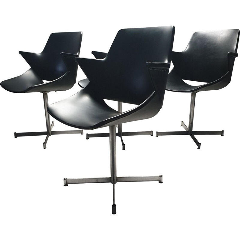 Set of 4 leatherette chairs by Geoffrey Harcourt for Artifort