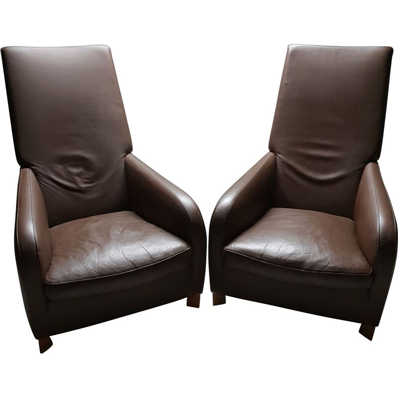 Pair of brown leather armchairs by Molinari