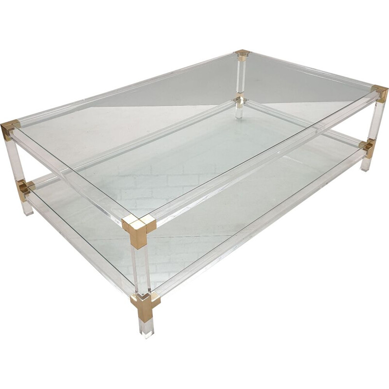 Vintage lucite and gilt metal 2-tiers coffee table