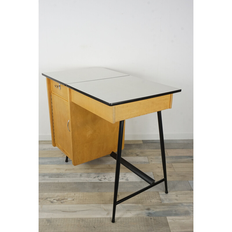 Vintage desk 1950 in wood and metal