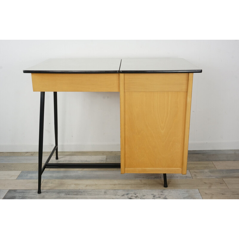 Vintage desk 1950 in wood and metal