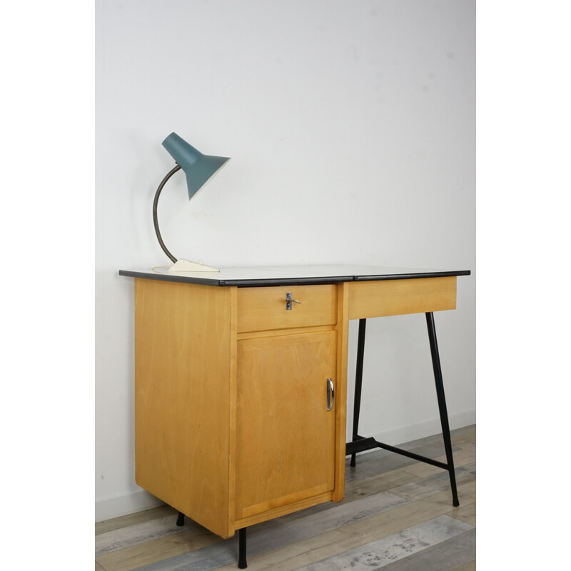 Vintage desk 1950 in wood and metal