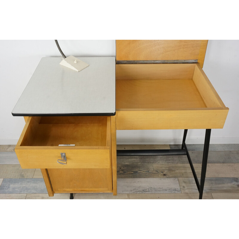 Vintage desk 1950 in wood and metal