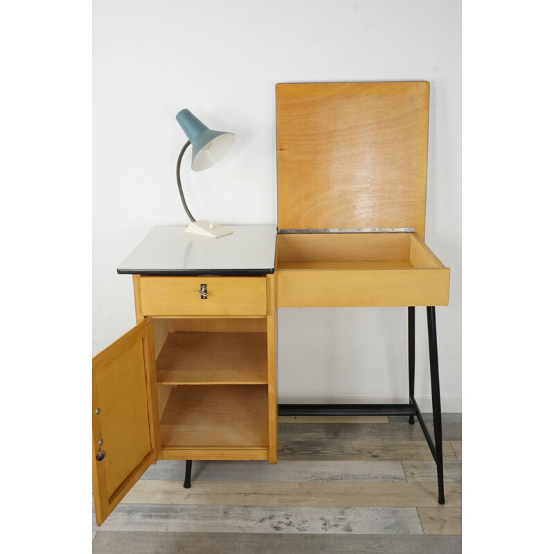 Vintage desk 1950 in wood and metal