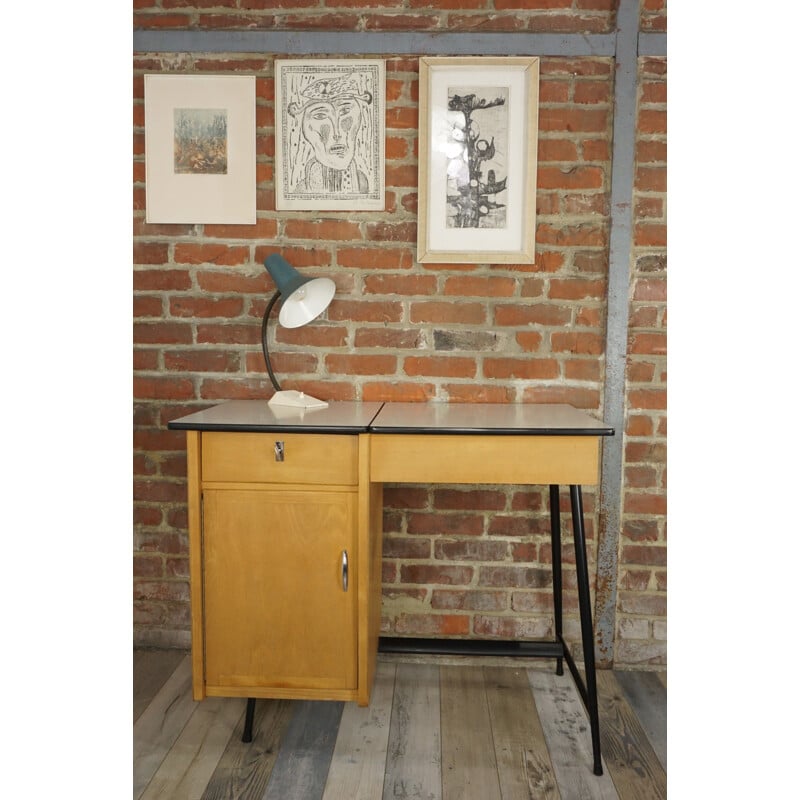 Vintage desk 1950 in wood and metal