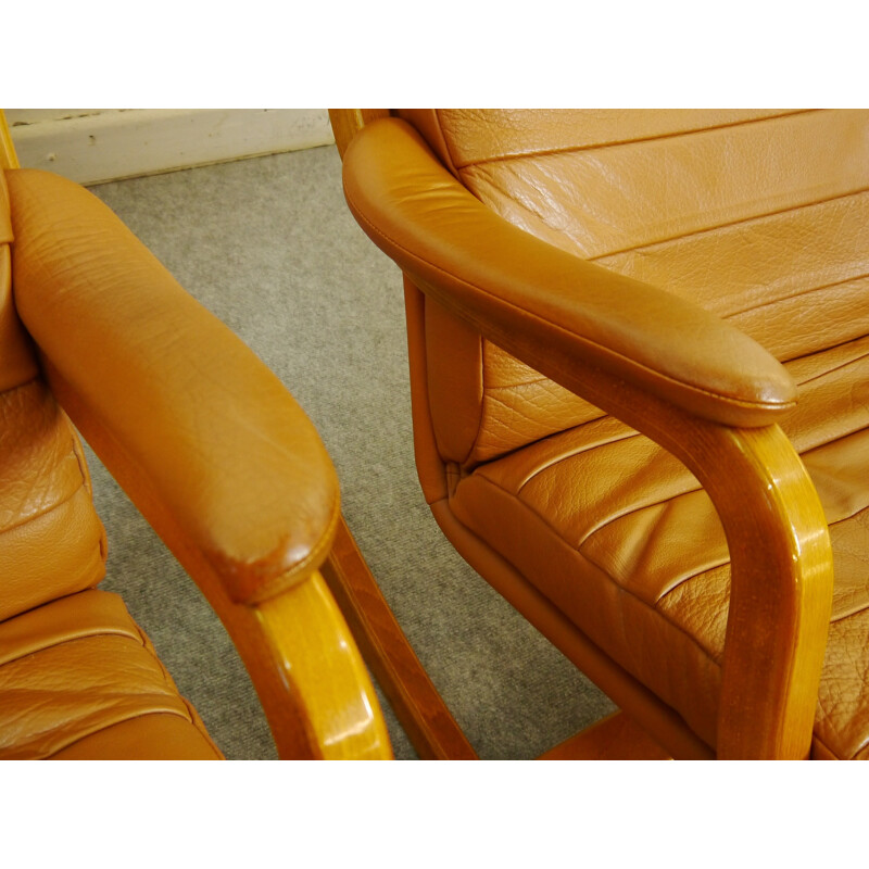 Scandinavian leather and wooden rocking chair, Takashi OKAMURA & Erik MARQUARDSEN - 1980s