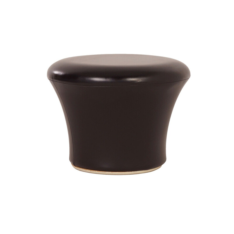 Vintage foot stool in Black Leather, Mushroom P by Pierre Paulin for Artifort, 1950s  