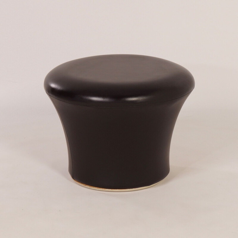 Vintage foot stool in Black Leather, Mushroom P by Pierre Paulin for Artifort, 1950s  
