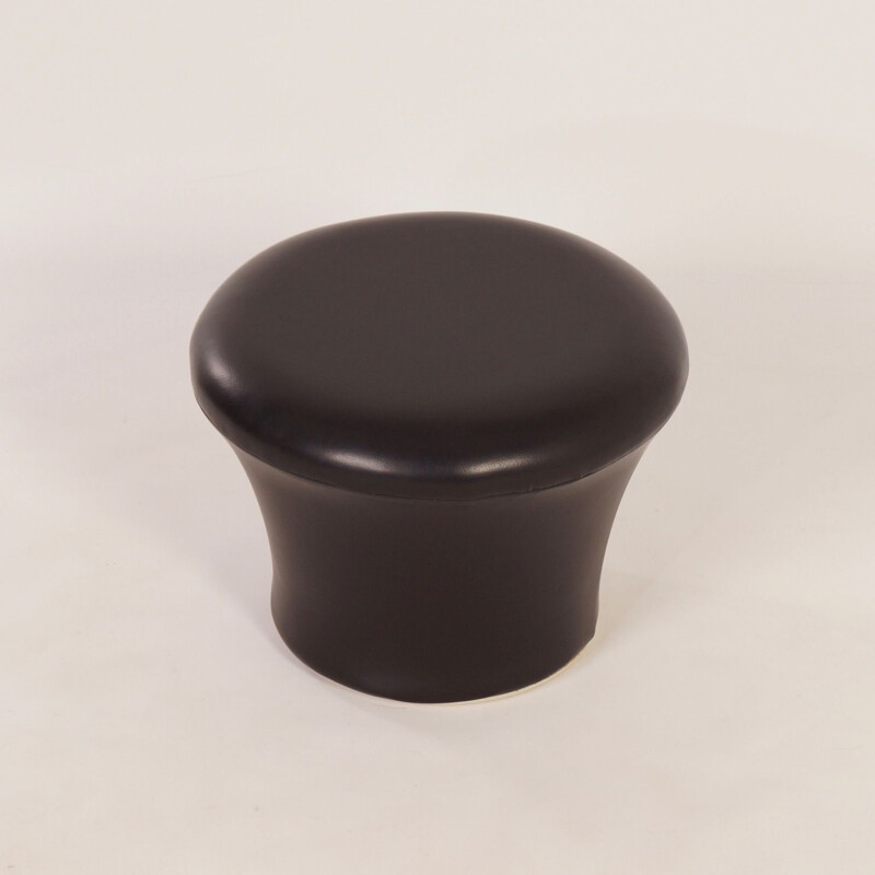 Vintage foot stool in Black Leather, Mushroom P by Pierre Paulin for Artifort, 1950s  