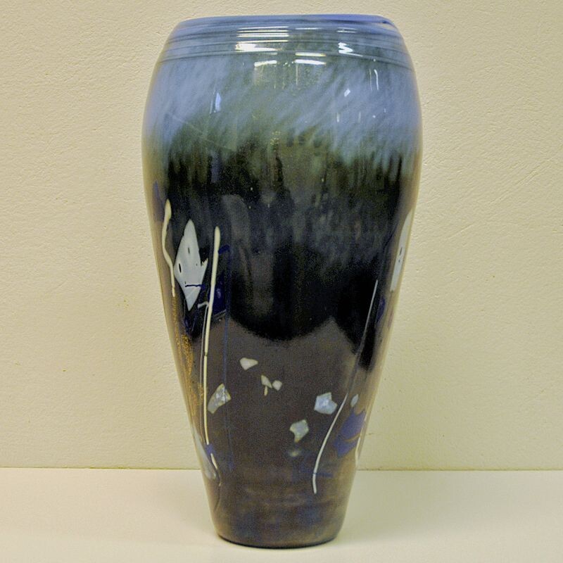 Vintage vase, Large Blue glazed glass by Maud Gjeruldsen Bugge, Norway, 1980s 