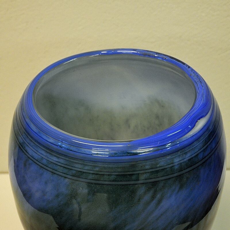 Vintage vase, Large Blue glazed glass by Maud Gjeruldsen Bugge, Norway, 1980s 