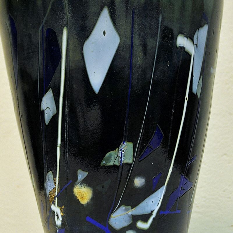 Vintage vase, Large Blue glazed glass by Maud Gjeruldsen Bugge, Norway, 1980s 