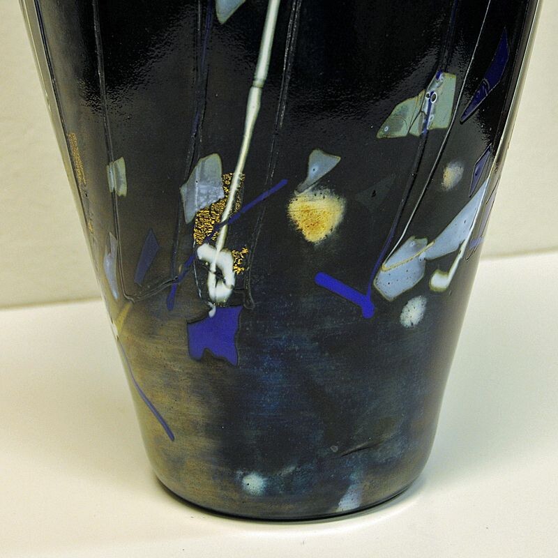 Vintage vase, Large Blue glazed glass by Maud Gjeruldsen Bugge, Norway, 1980s 