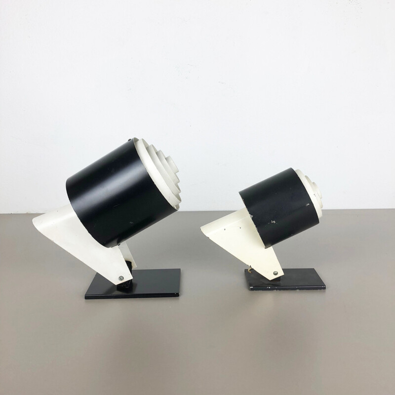 Set of 2 vintage metal wall lights Black + White series by NOVALUX, 1960 