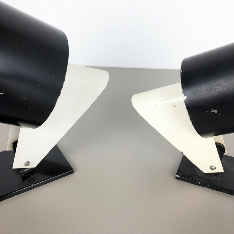 Set of 2 vintage metal wall lights Black + White series by NOVALUX, 1960 