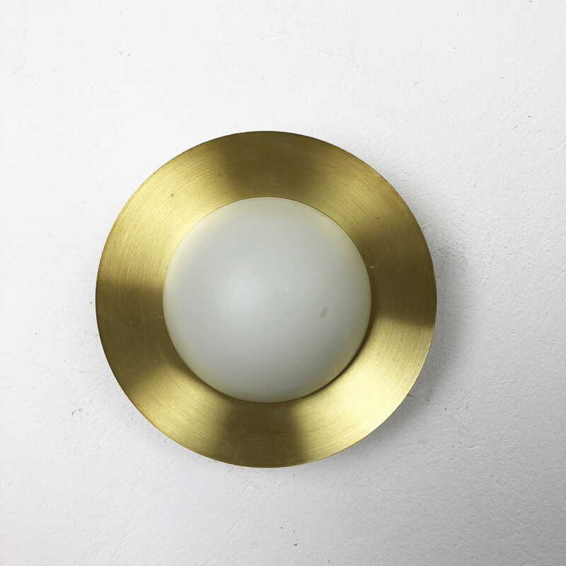 2 vintage Italian opaline wall light in round metal in glass Sconces,1960
