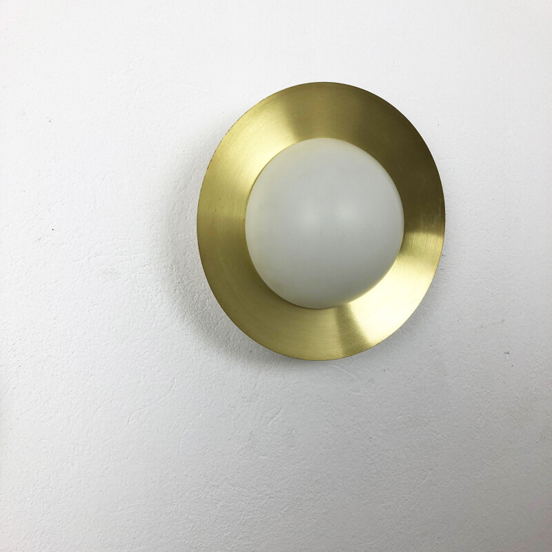 2 vintage Italian opaline wall light in round metal in glass Sconces,1960