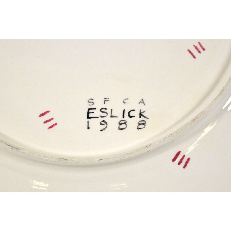 Vintage ceramic plate by Susan Eslick,1988