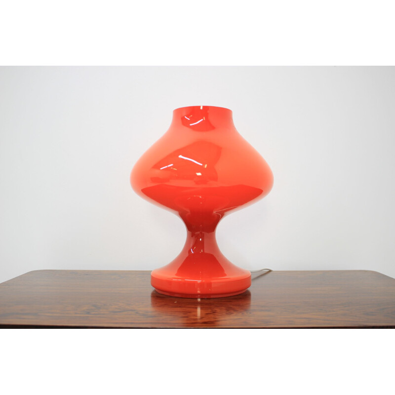 Vintage red table lamp in opalin glass  by Stefan Tabery,1970