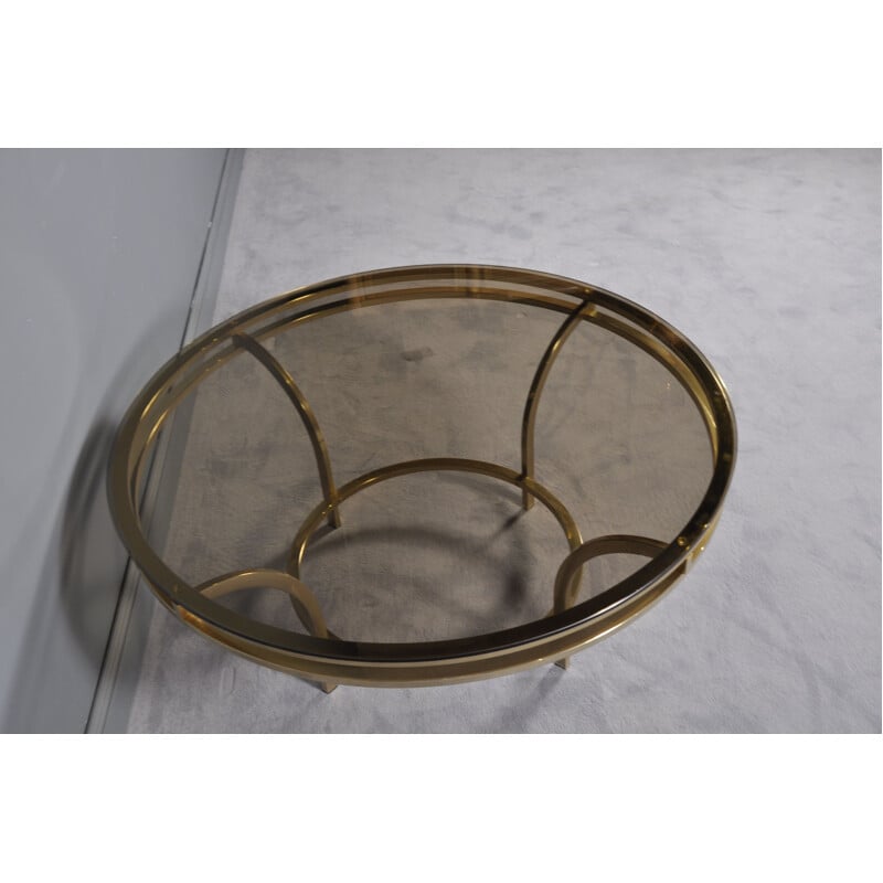 Vintage  Coffee Table in Brass and Smoked Glass, Italian, 1970s