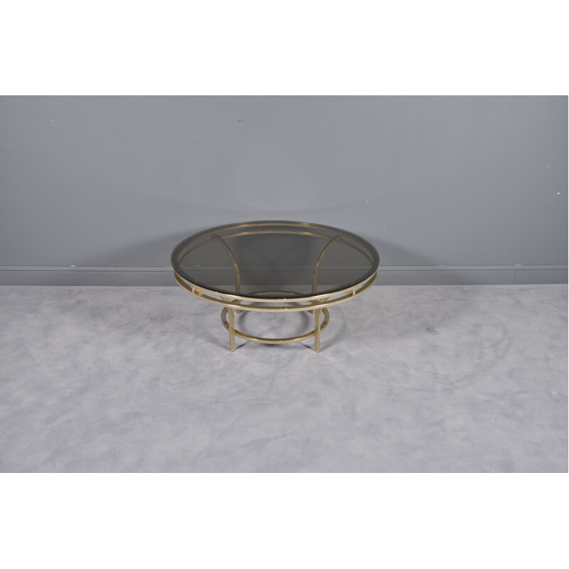 Vintage  Coffee Table in Brass and Smoked Glass, Italian, 1970s