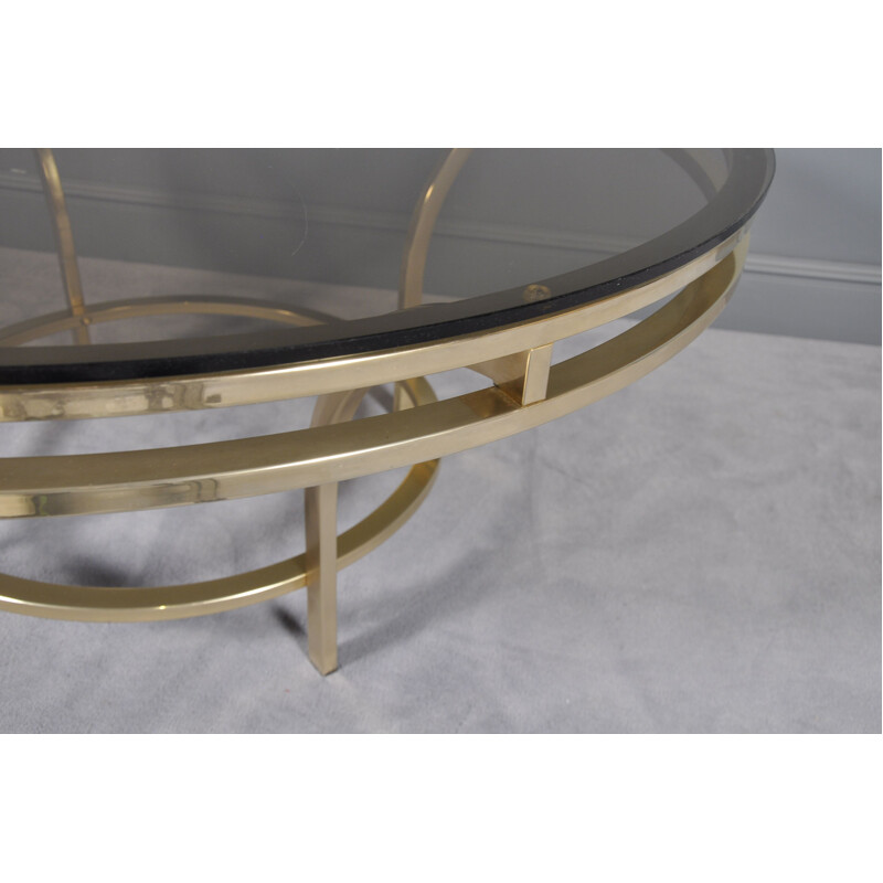 Vintage  Coffee Table in Brass and Smoked Glass, Italian, 1970s